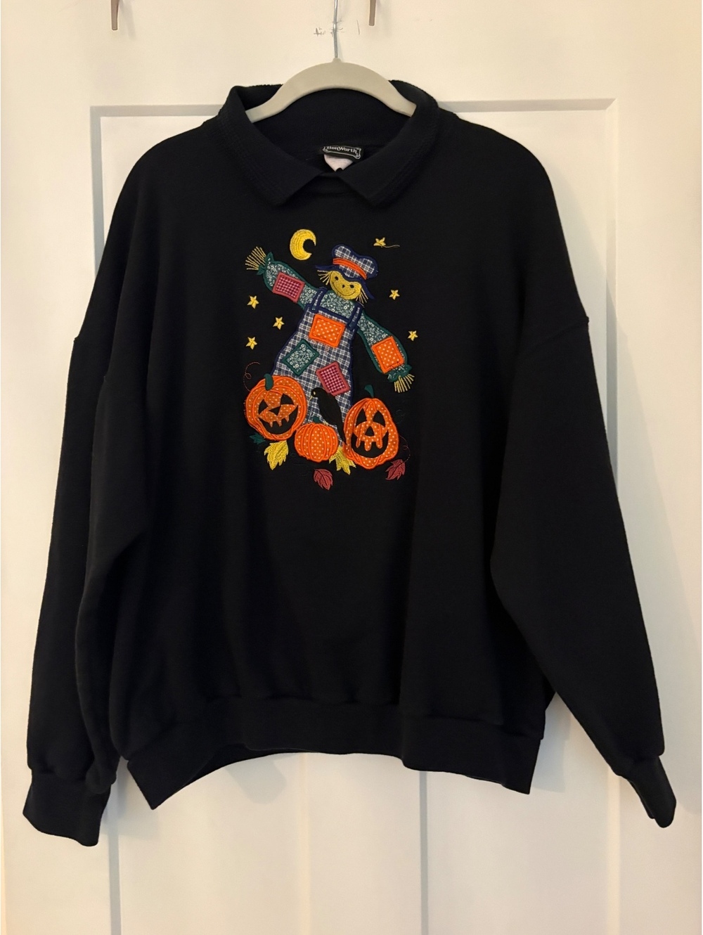 Vintage BonWorth Black Halloween Scarecrow Embroidered Sweatshirt, Size XL